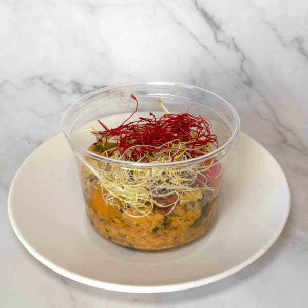 SALADE LENTILLES CORAIL, TOMATES CERISE ET GARAM MASALA
