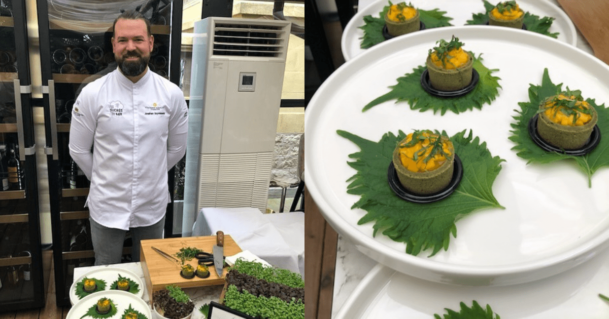 Notre chef pâtissier Jonathan Szymkowiak présente son « Éclat Matcha Mangue »